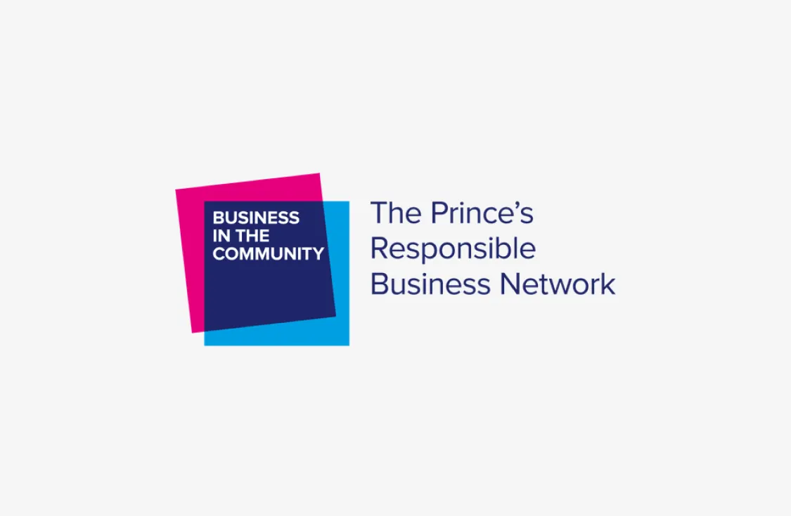 Logo with two overlapping squares, one pink and one blue, containing the text Business in the Community. To the right, the text reads: The Prince’s Responsible Business Network.