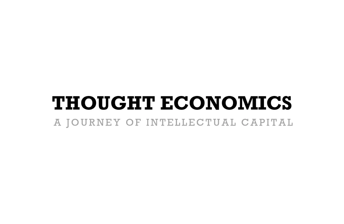Text logo displaying “THOUGHT ECONOMICS” in bold black font, with the tagline “A JOURNEY OF INTELLECTUAL CAPITAL” in smaller, light gray letters underneath, on a white background.
