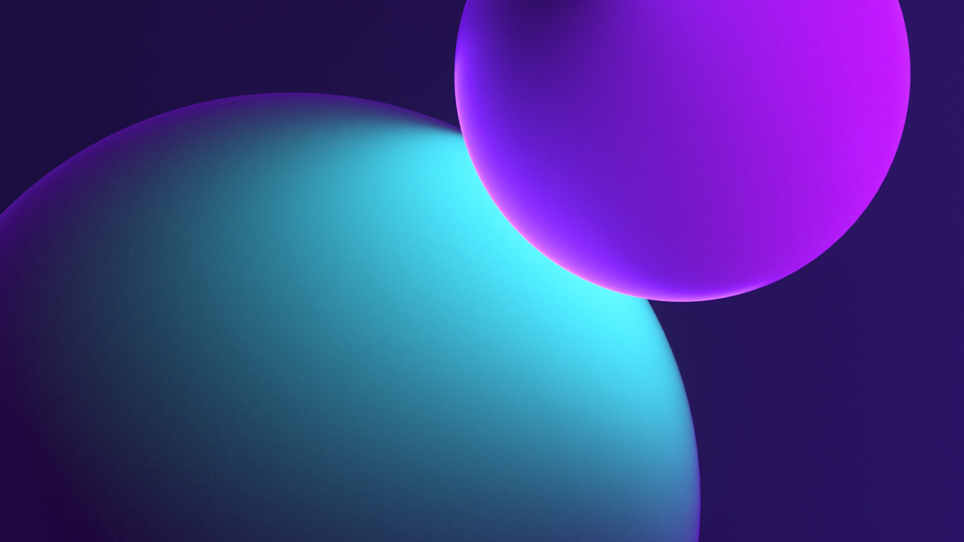 Two large, softly glowing spheres overlap on a dark background; one sphere is cyan with a gentle gradient, and the other is purple, creating a modern, abstract, and futuristic visual effect.