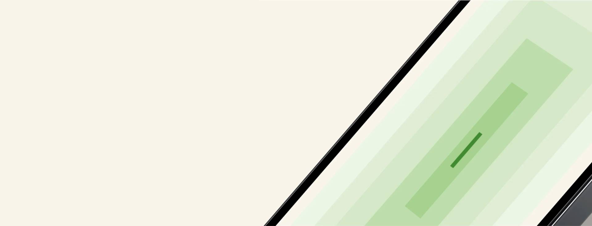 A partial view of a smartphone screen with a green check mark displayed, set against a beige background. Most of the phone is off-frame, and the image has a minimalist, modern style.