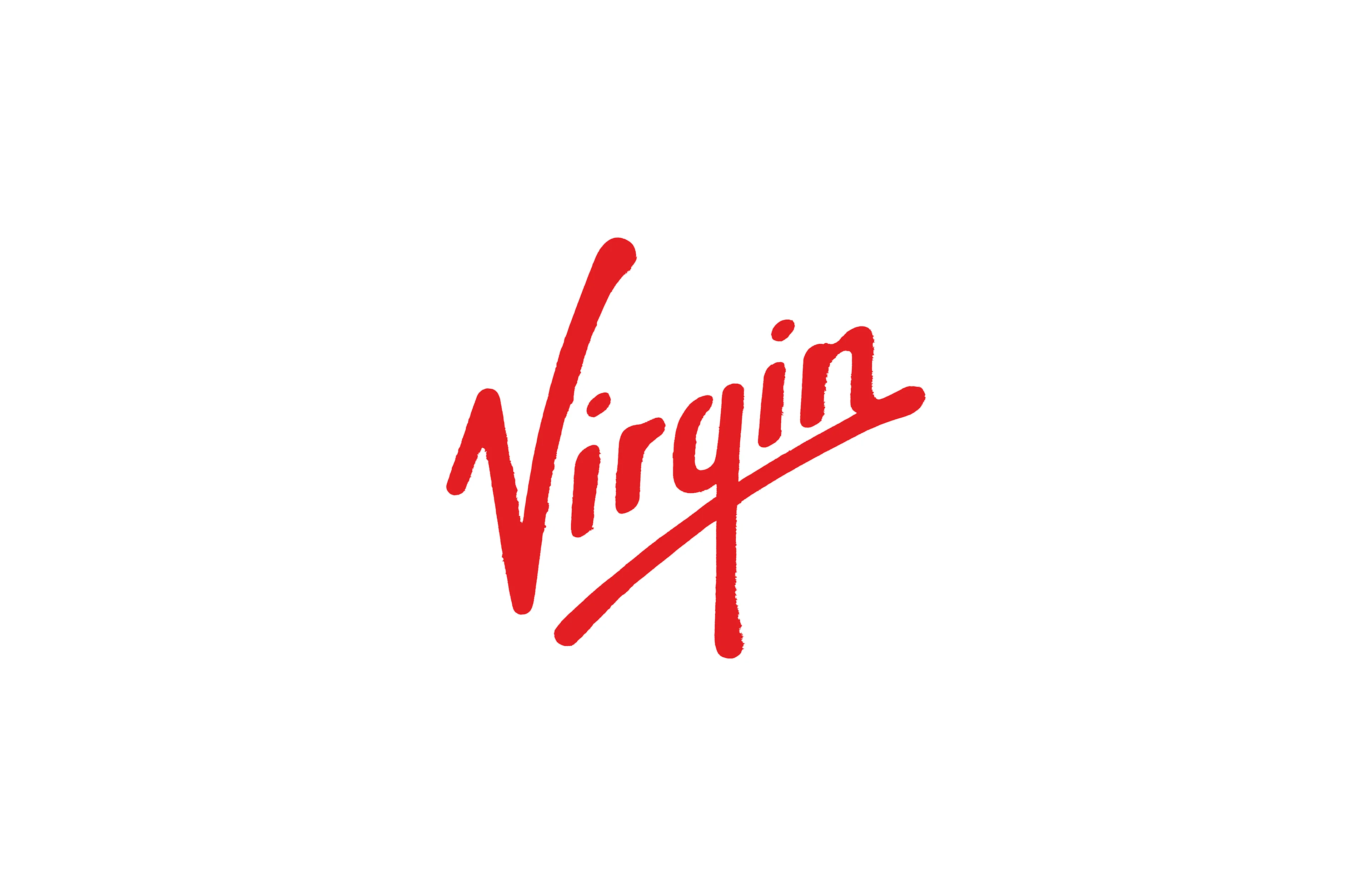 The image features the word Virgin written in a bold, red, handwritten-style script on a white background.