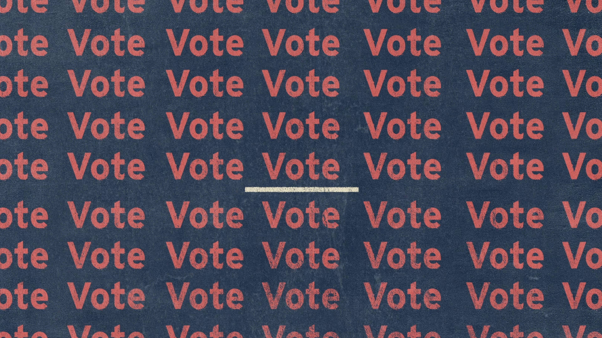 The image shows the word Vote repeatedly written in bold red letters on a dark blue background, with a horizontal white line in the center.