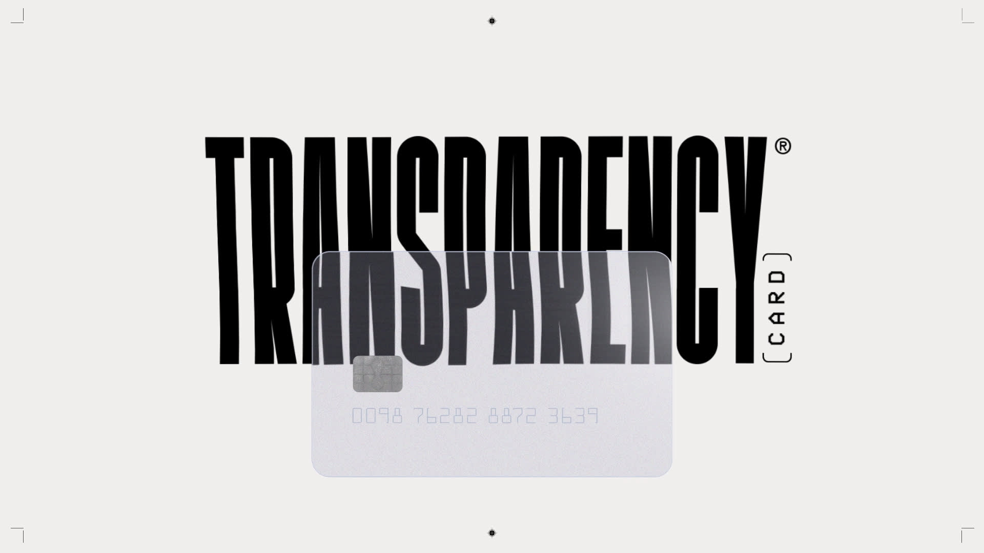 Transparency Card logo featuring black text with a transparent bank card behind.