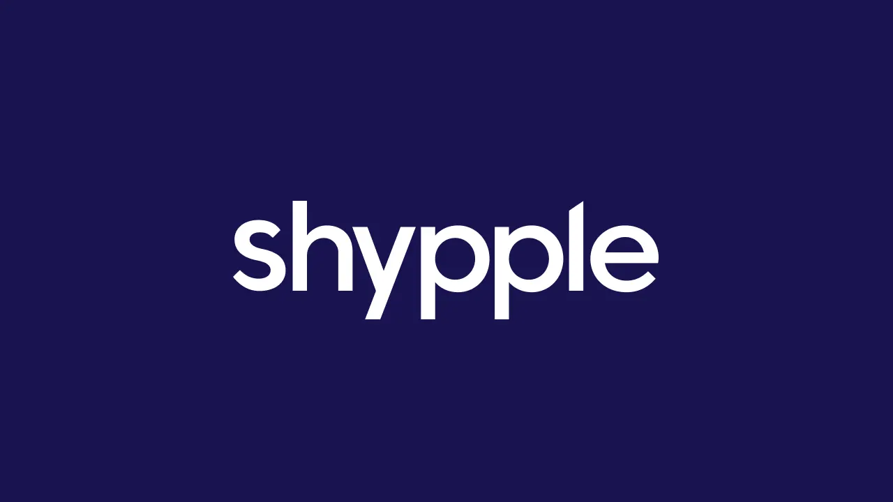 The word shypple is displayed in bold, lowercase white letters on a dark blue background.