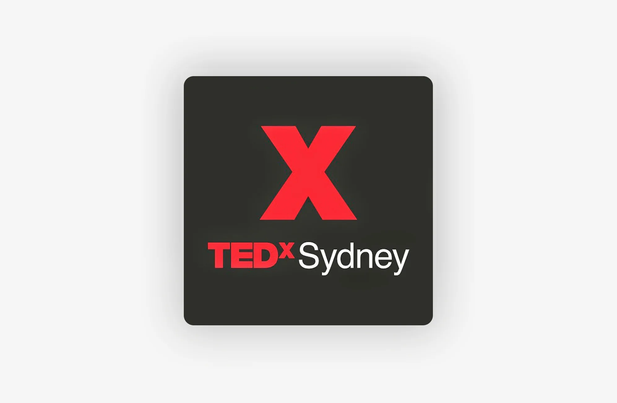TEDxSydney logo featuring a large red X above the words TEDxSydney in red and white text on a black square background with rounded corners.