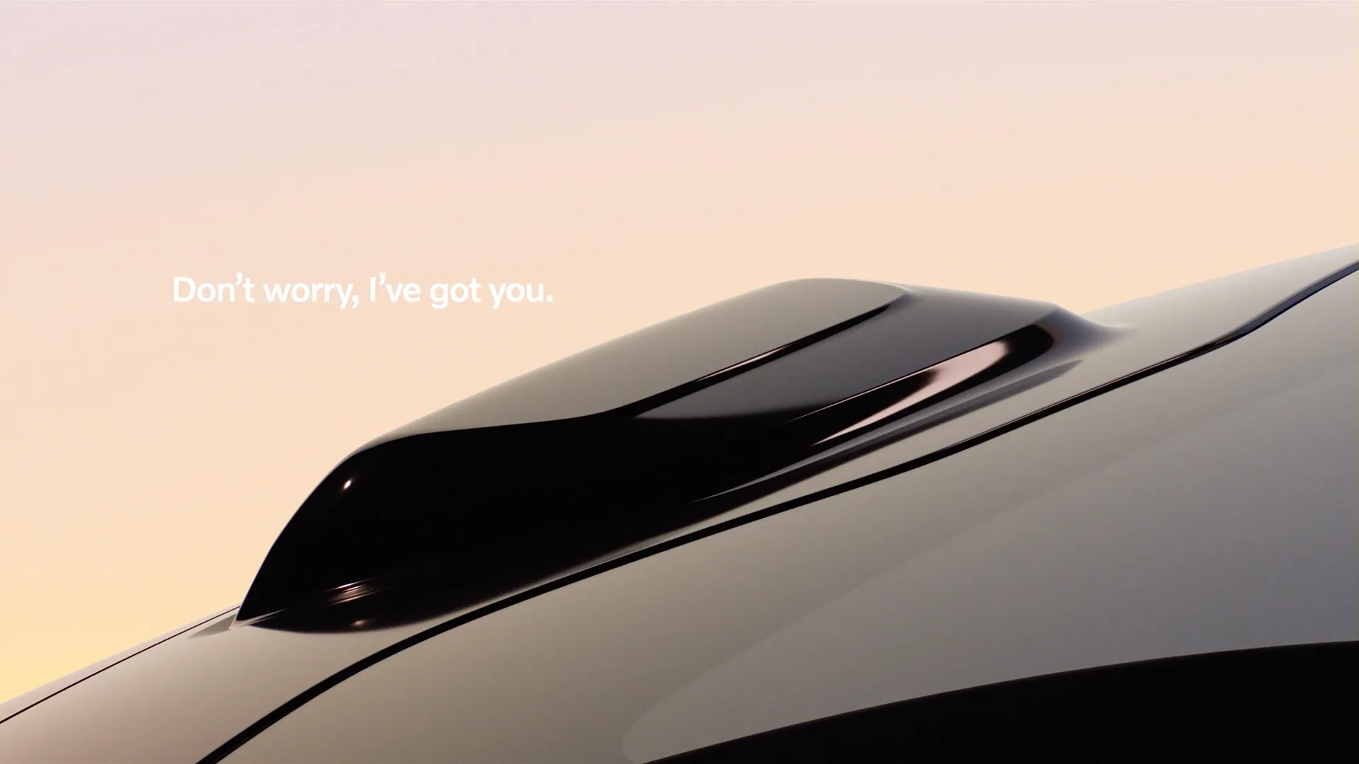 A close-up of a sleek, black car roof detail against a soft beige background, with the text “Don’t worry, I’ve got you.” displayed on the left side.