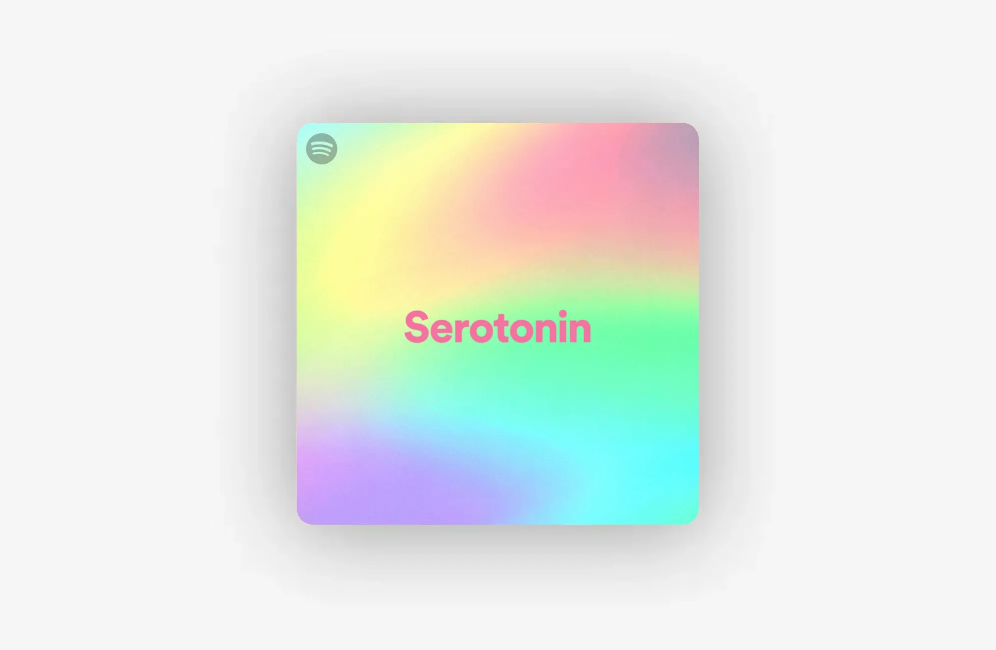 A square image with a pastel rainbow gradient background and the word Serotonin in bold pink text at the center. A small Spotify logo appears in the upper left corner.