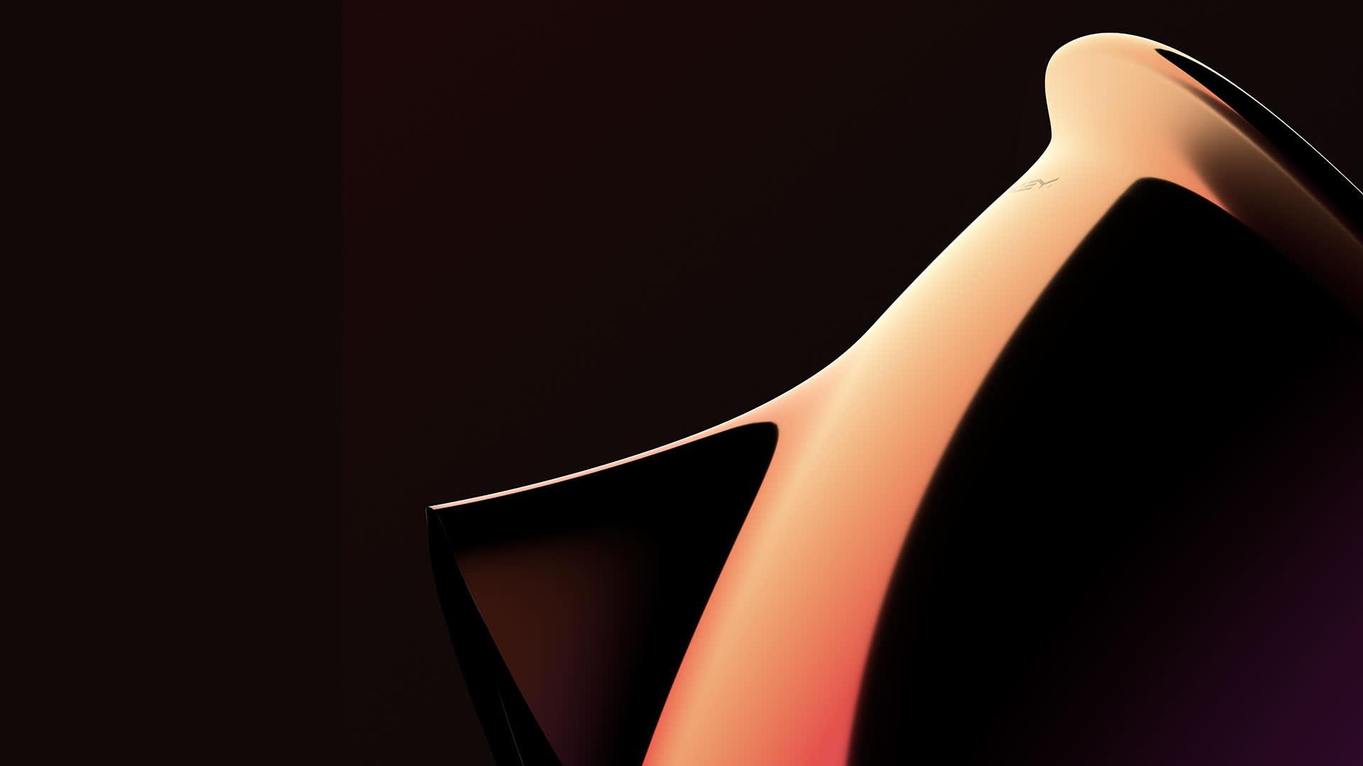 Abstract image featuring smooth, glossy, curved shapes in warm gold and orange tones against a dark background, creating a modern, futuristic, and minimalistic aesthetic.