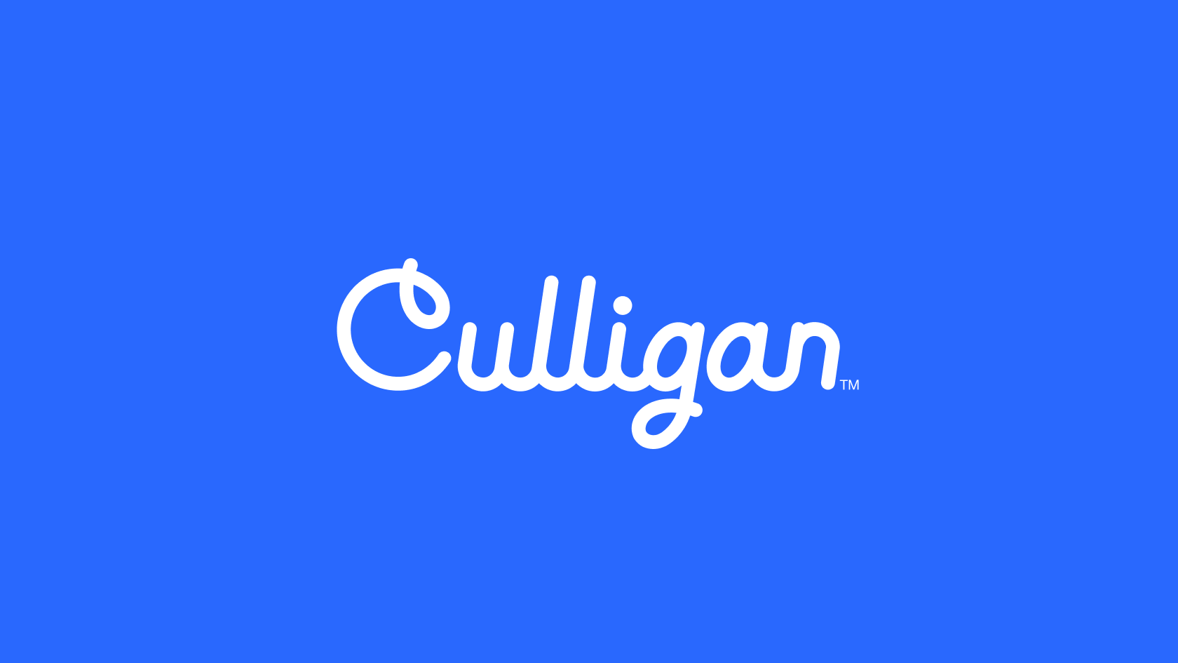 White script logo spelling Culligan on a solid blue background.