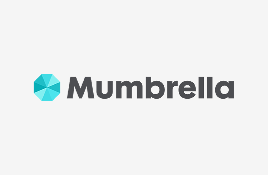 Mumbrella logo with a blue geometric umbrella icon to the left of the word “Mumbrella” in bold, dark grey text on a white background.