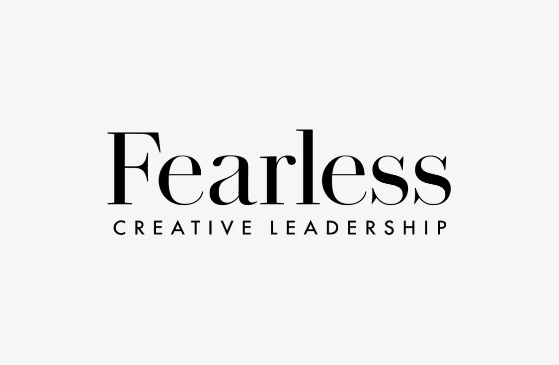 The image features the word Fearless in large, bold black font, with Creative Leadership in smaller capital letters beneath it, all on a light gray background.
