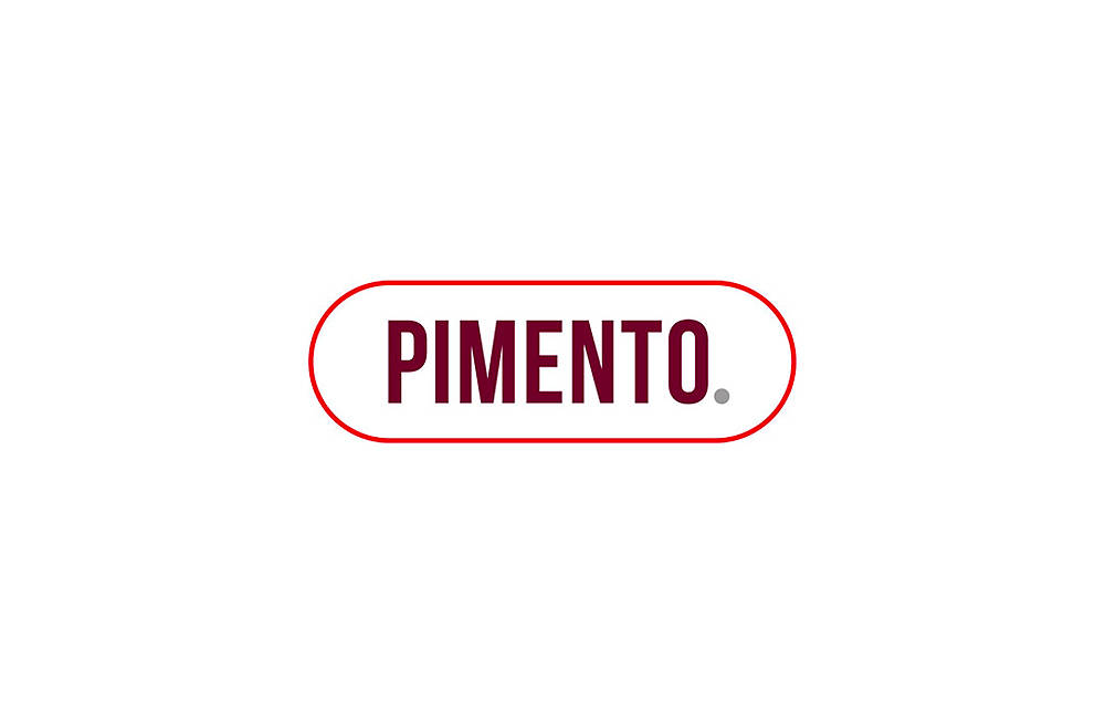 The word PIMENTO. in bold, dark red uppercase letters is centered inside a rounded rectangle outlined in red, against a plain white background.