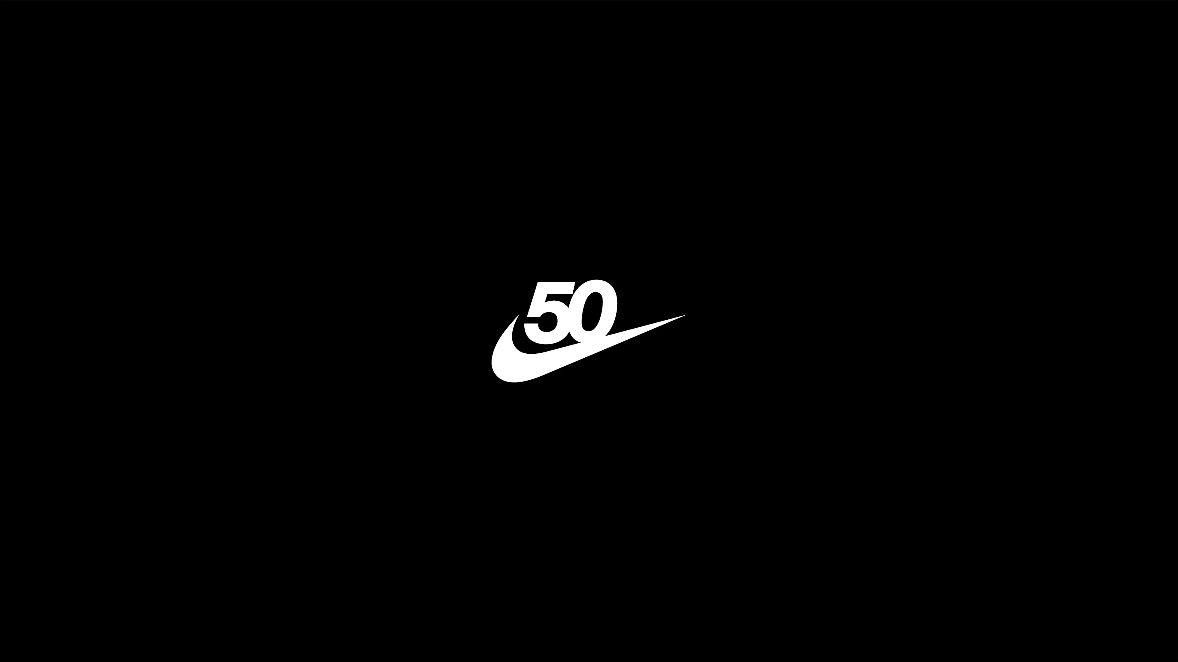 White Nike logo with the number 50 sitting above, on a black background.