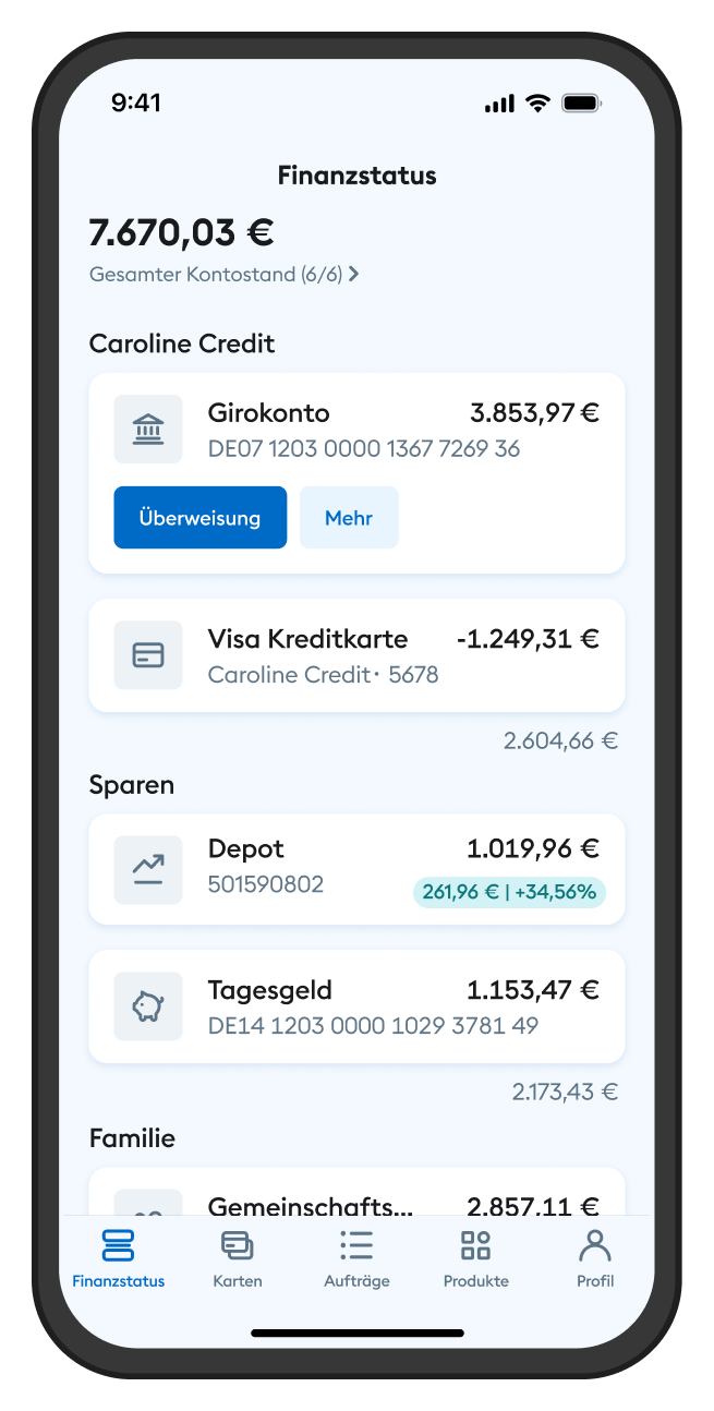 Illustration eines Smartphone mit dem Finanzstatus des Girokontos in der DKB-App