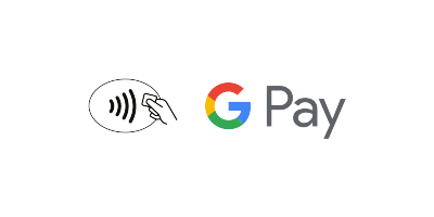 Symbol für Kontaktlos bezahlen neben dem Google Pay Logo.