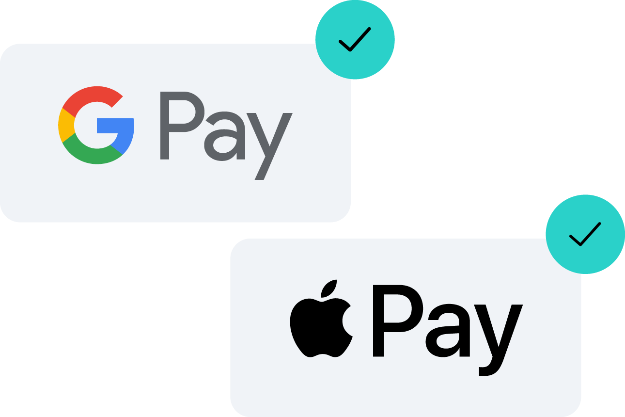 Illustration von Kreditkarten mit Google Pay und Apple Pay fürs mobile Bezahlen 