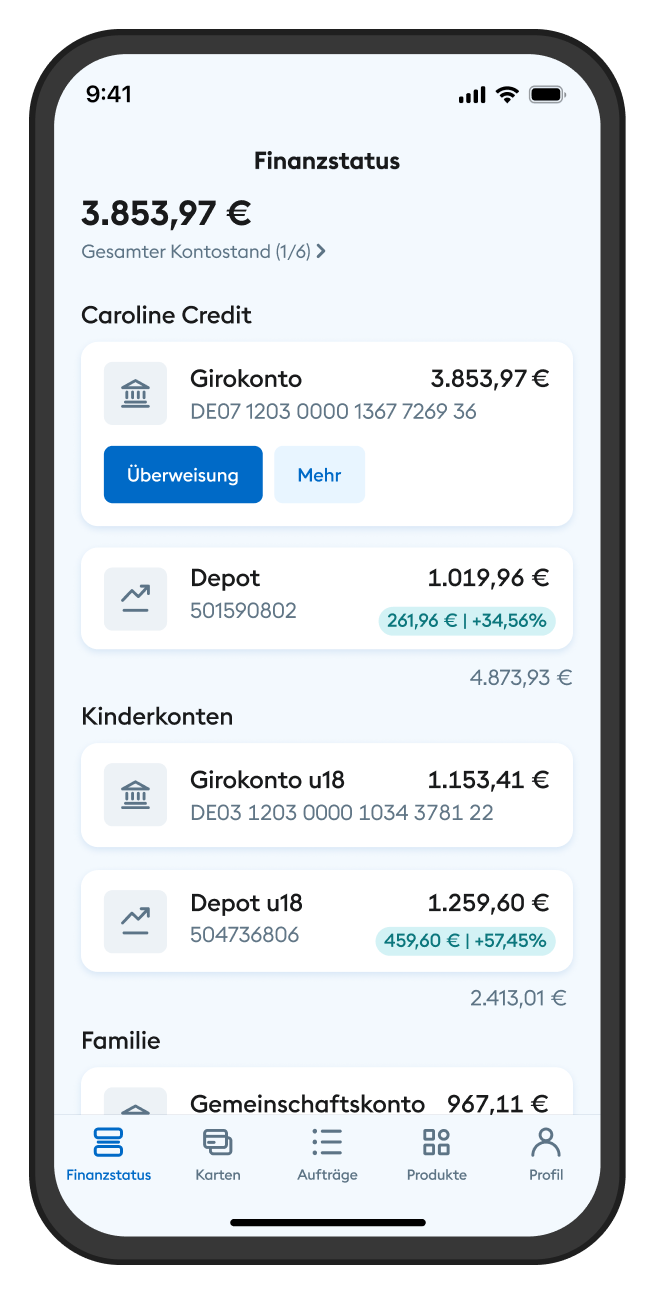 Illustration eines Smartphone mit dem Finanzstatus des Kinderkonto in der DKB-App