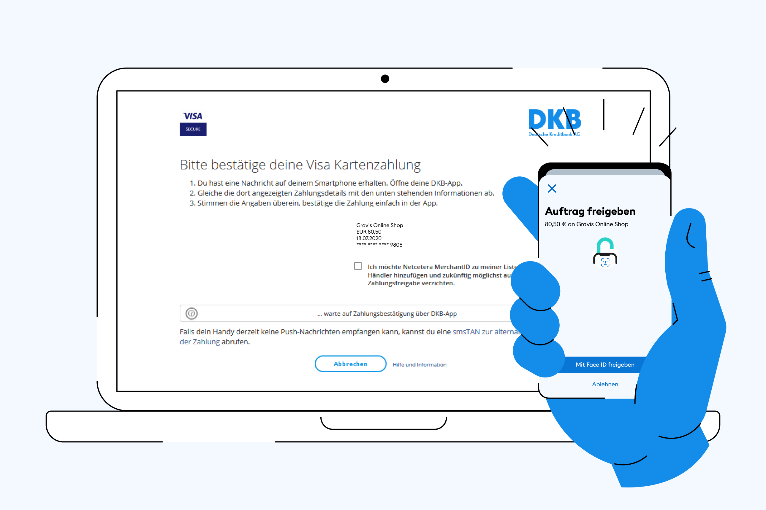 Onlinekauf mit Visa Debitkarte, Zahlungsfreigabe mit Visa secure