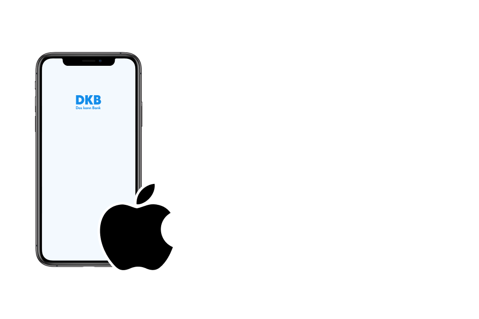 Apple-Smartphone mit DKB-Logo und Apple-Logo.