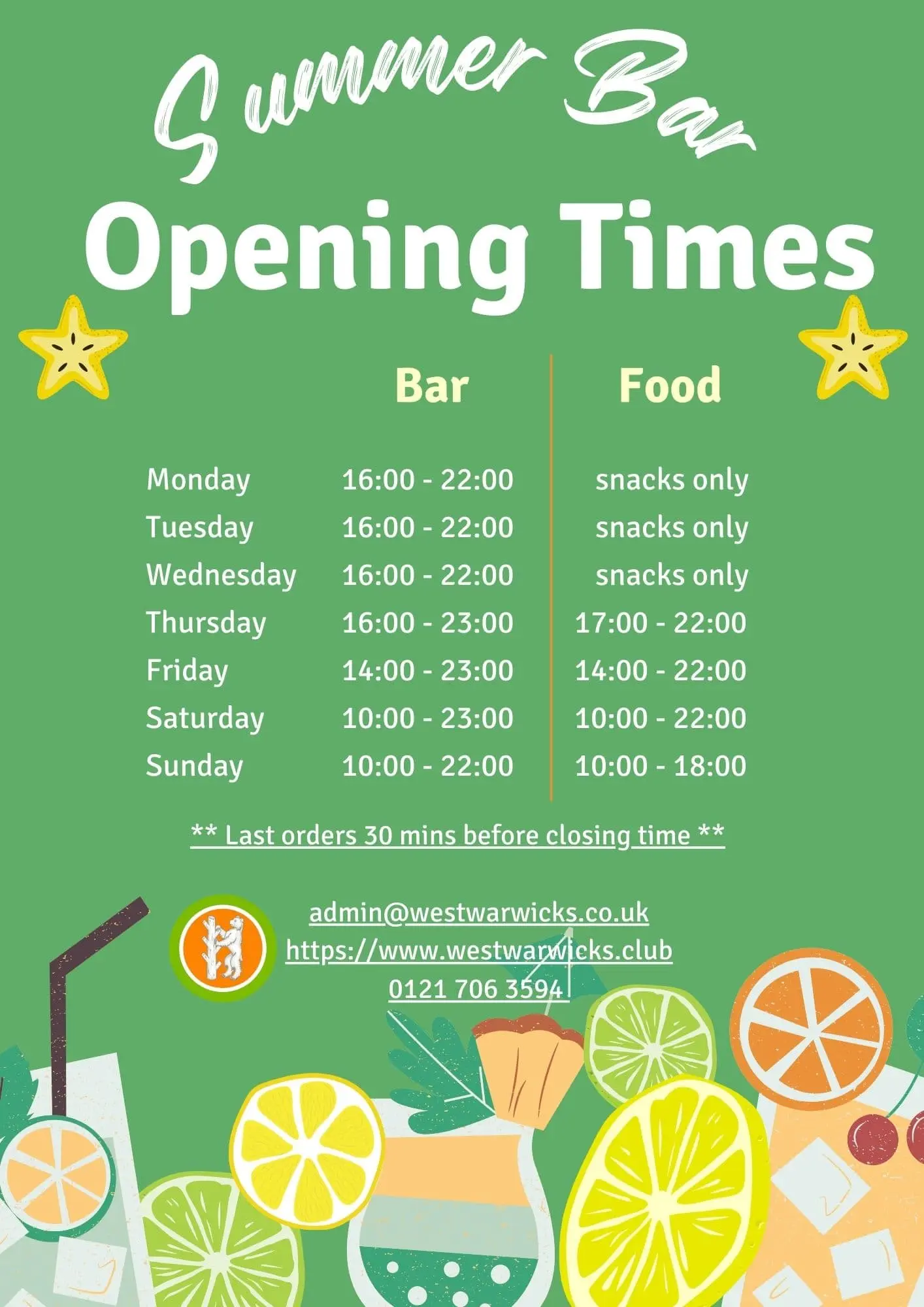 New Opening Times Summer 2024