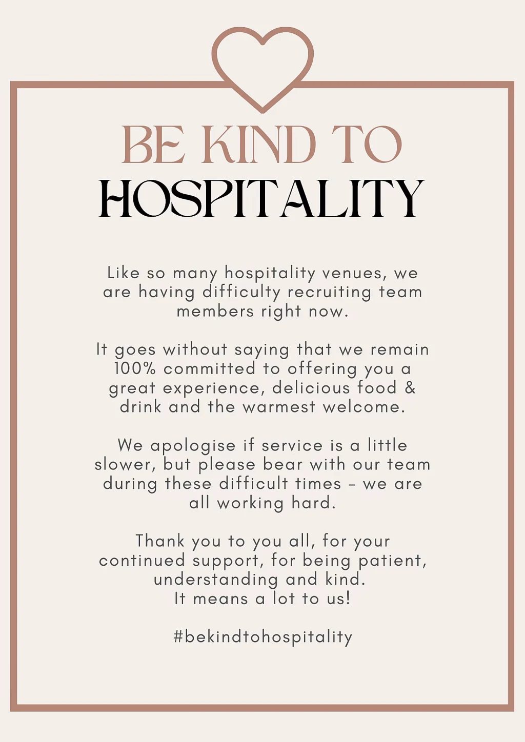 be kind to hospitality