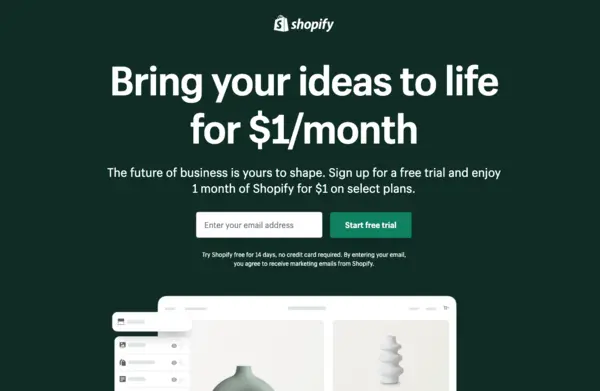 shopify homepage screenshot