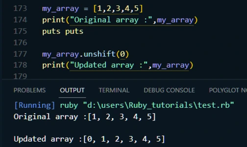 ruby array unshift method