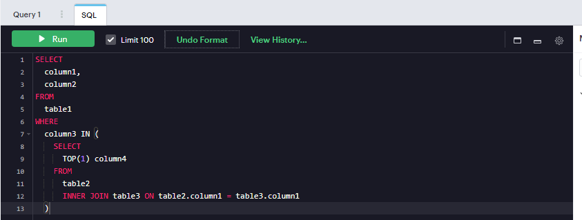 Example of Indented SQL Code