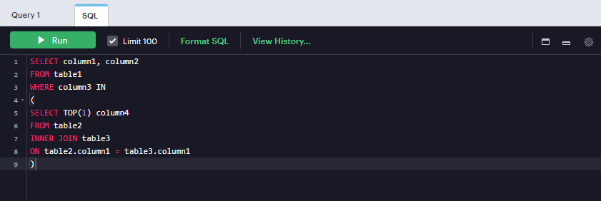 Example of an unindented SQL query