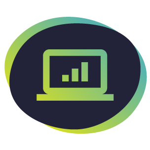 An icon of a computer with a graph on the screen.