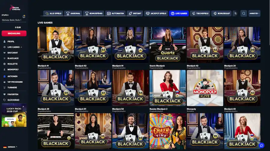 Live Casino Spiele im Trips Casino