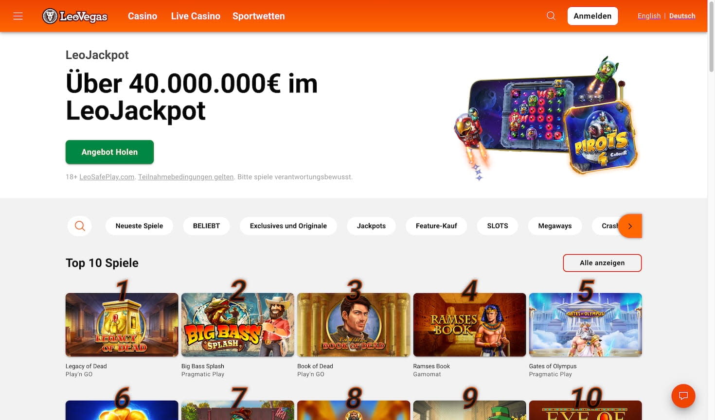 LeoVegas Casino Startseite