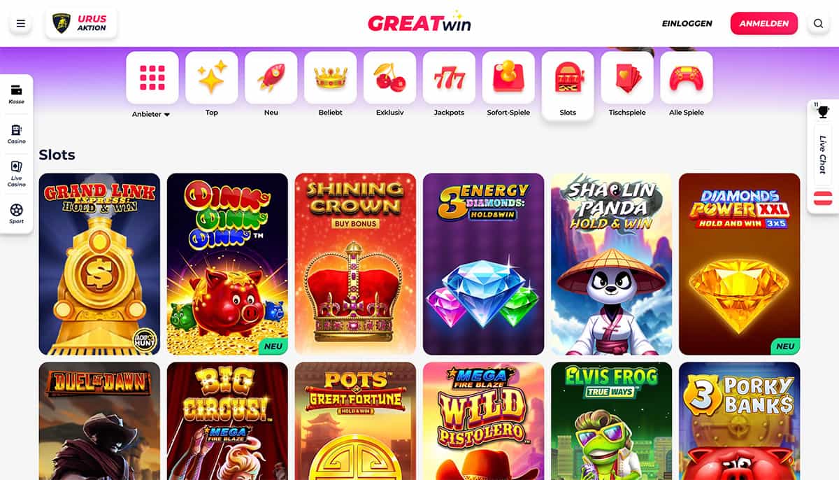 GreatWin Slots Lobby