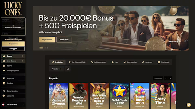 Landingpage des Lucky Ones Casinos