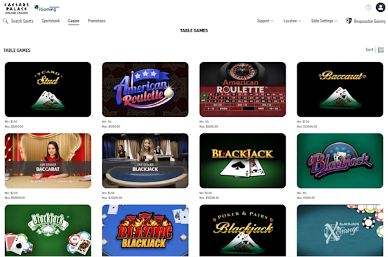Caesars Palace online casino with table games