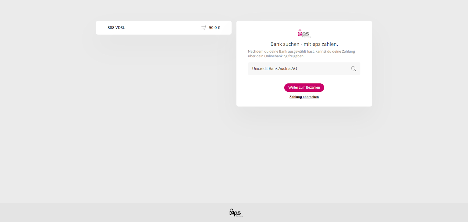 Screenshot of available banks that accept eps at 888Casinos