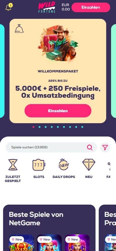 screenshot of the mobile casino