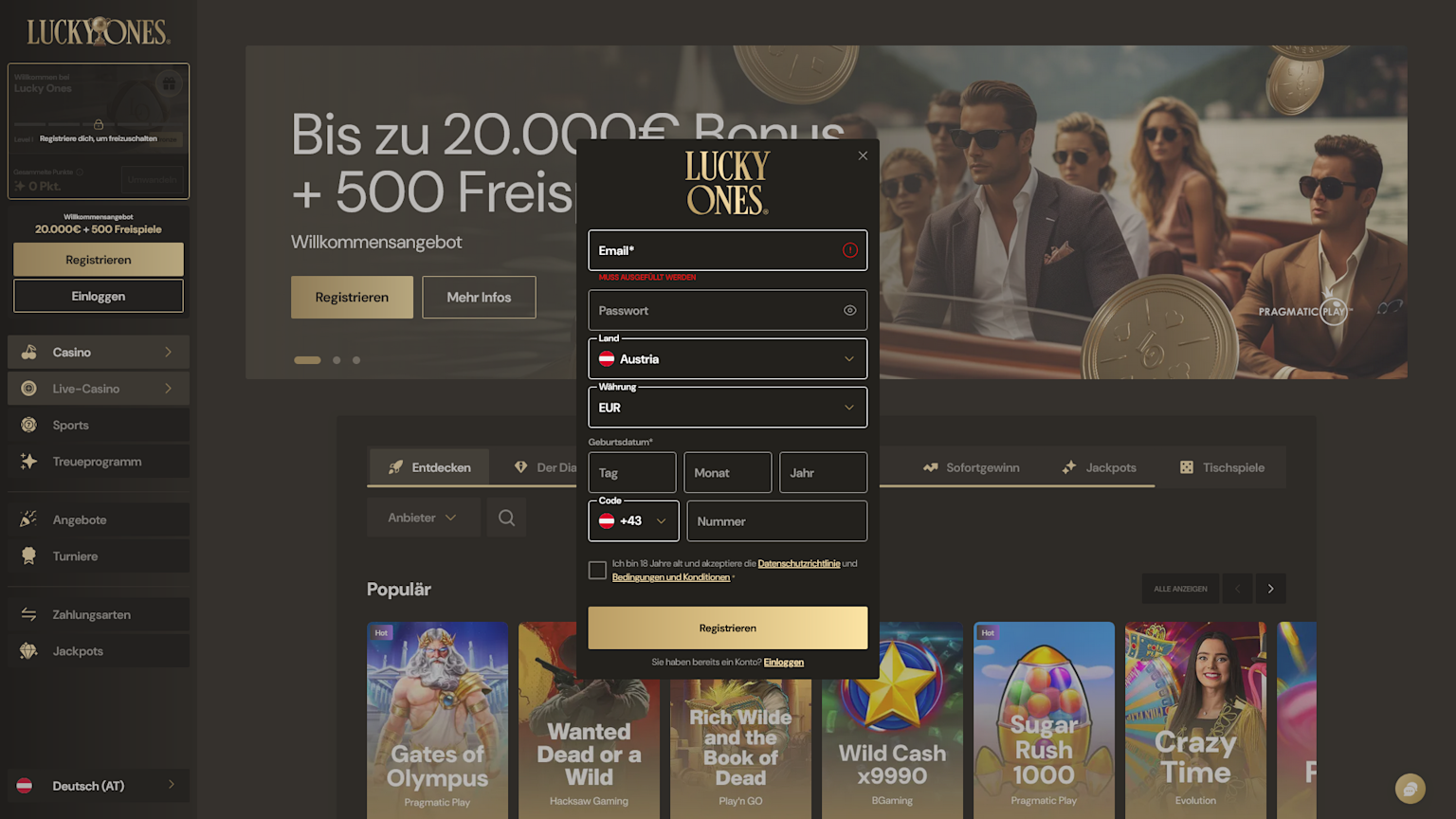 Screenshot of how to register at Realz