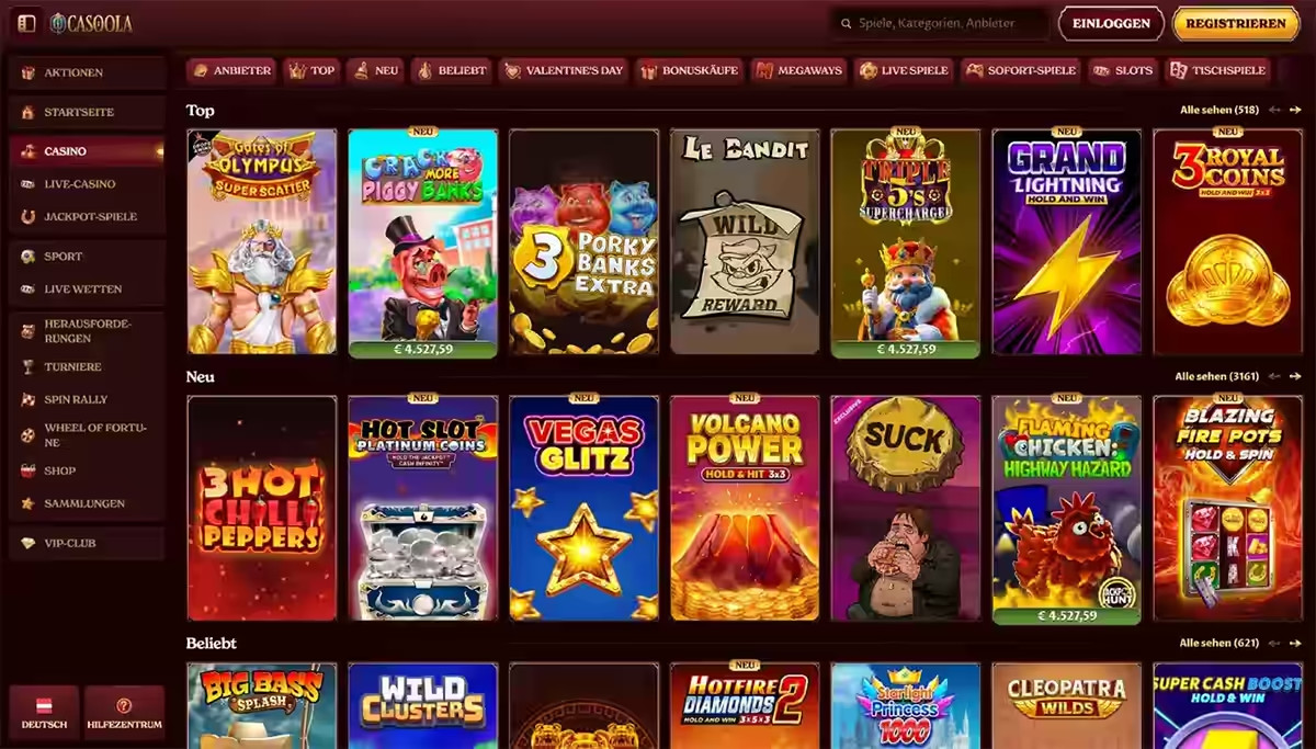 Screenshot of the game lobby at Casoola