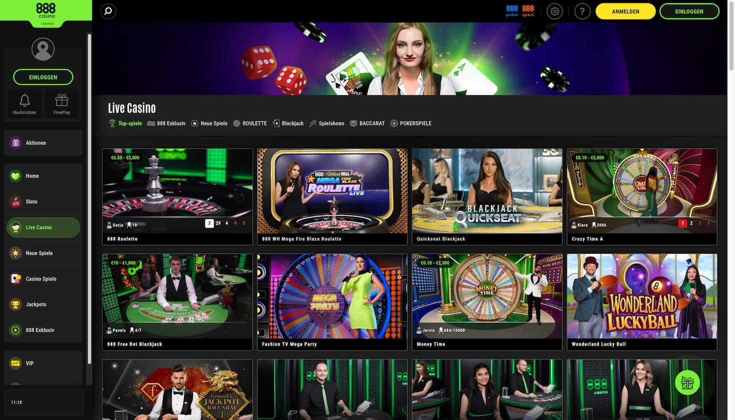 Das Live Casino im 888 Casino