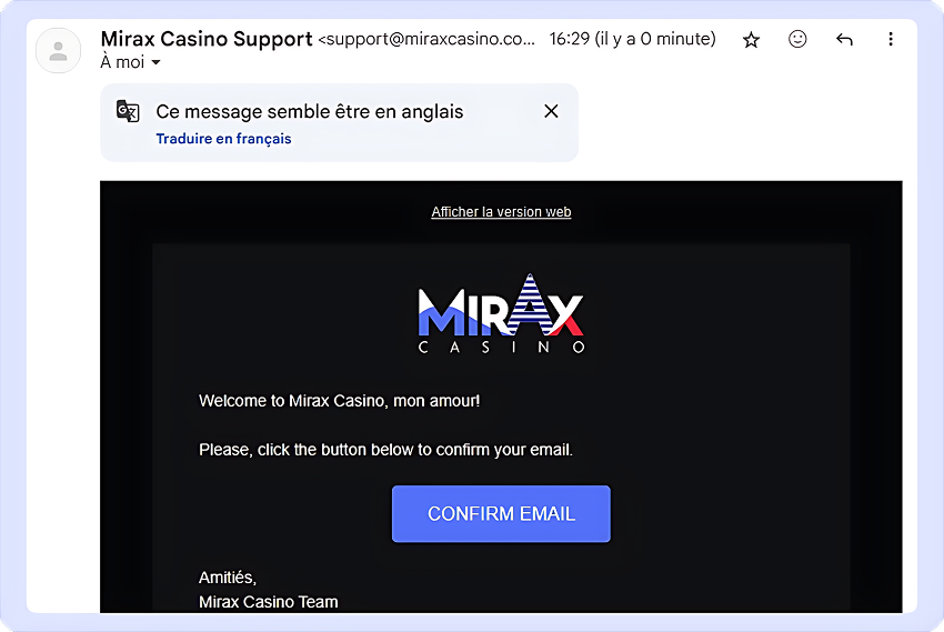 Inscription Mirax Casino