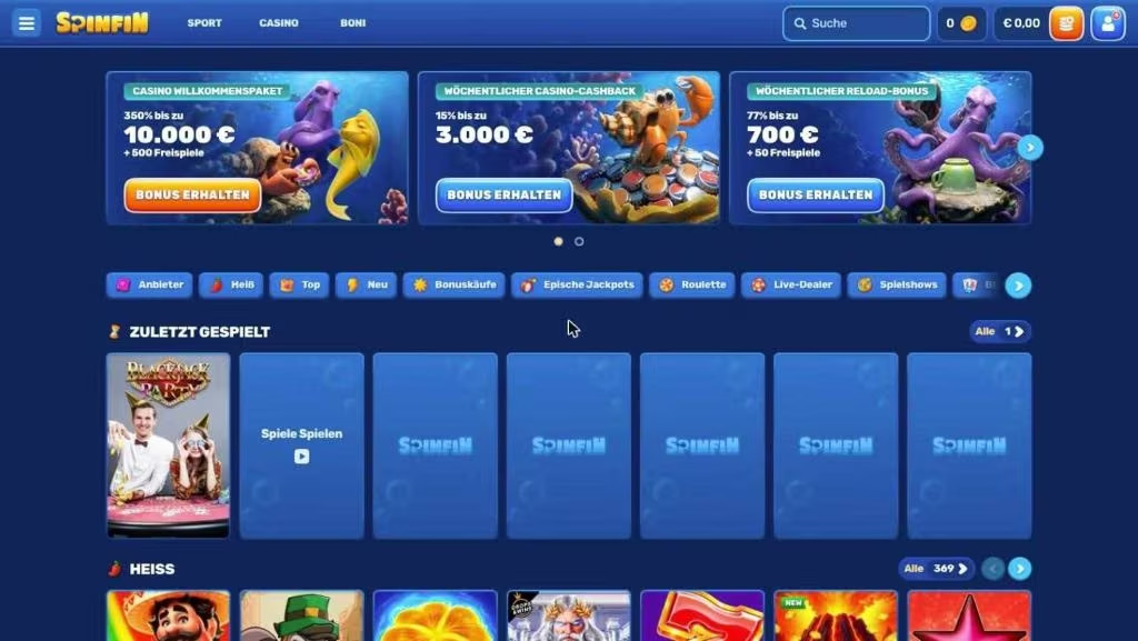 Landing Page SpinFin Casino