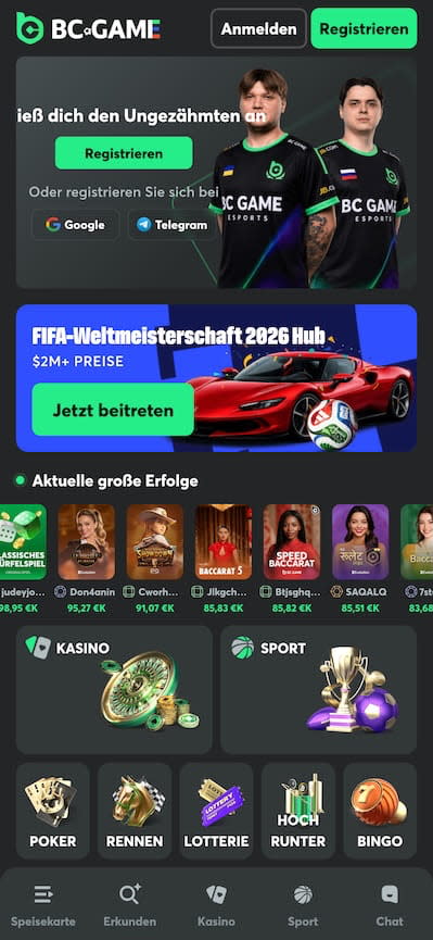 Mobile Ansicht des BC.Game Casinos