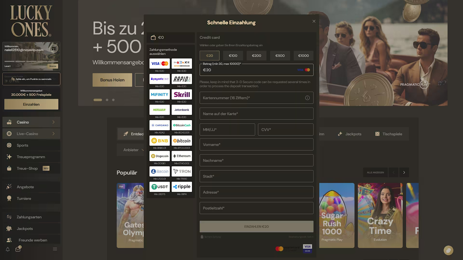 Einzahlungen im Lucky Ones Casino