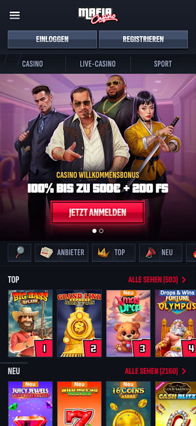 screenshot of the casino in mobile view