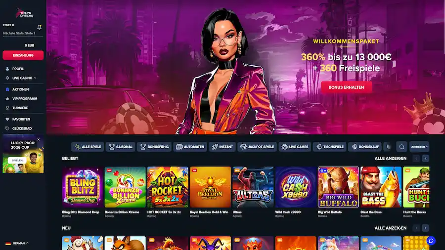 Landingpage des Trips Casinos