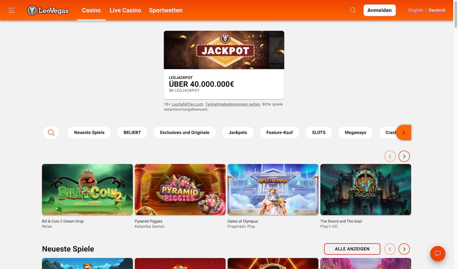 Spielautomaten im LeoVegas Casino