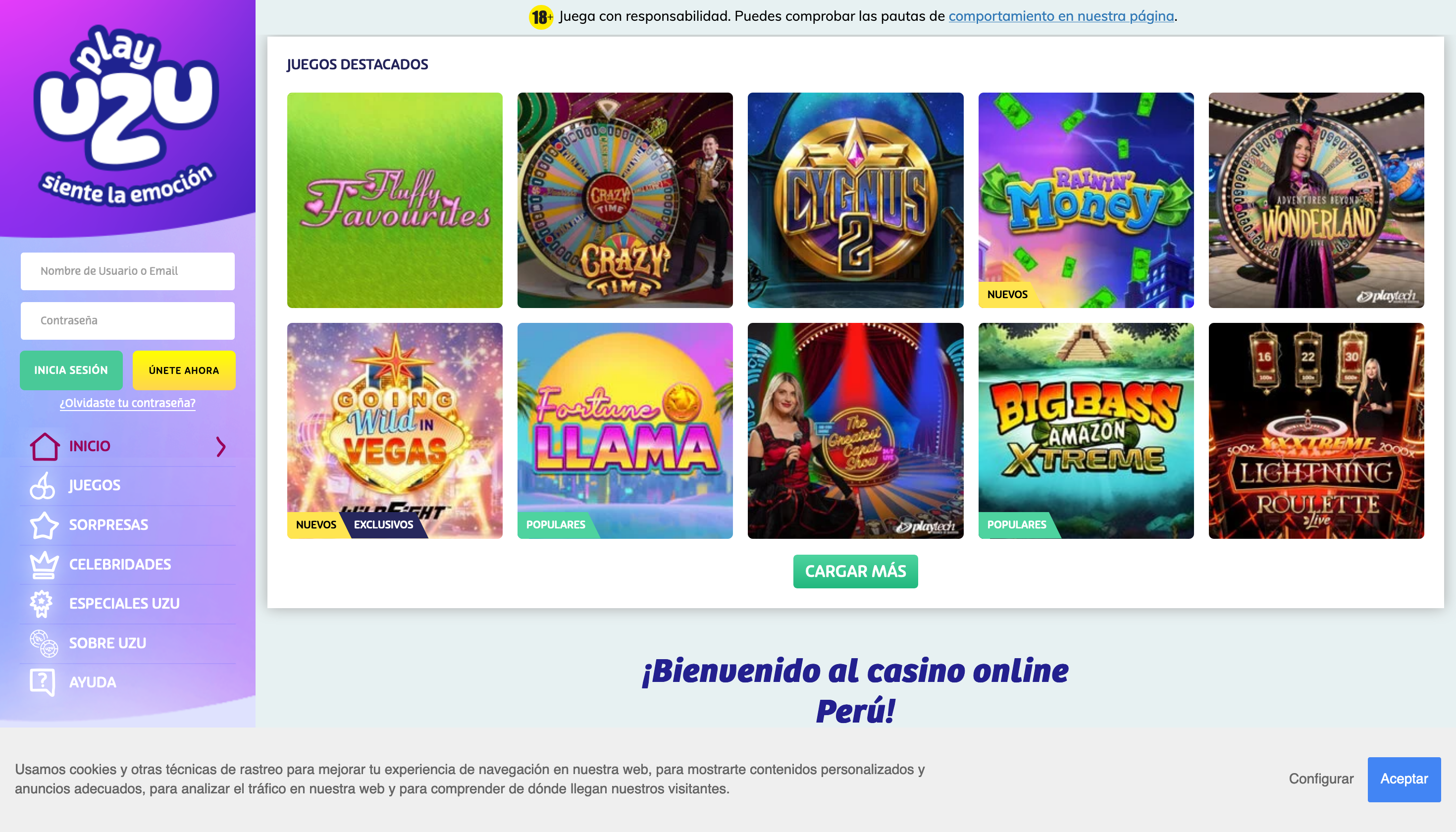 Juegos de casino online en PlayUzu