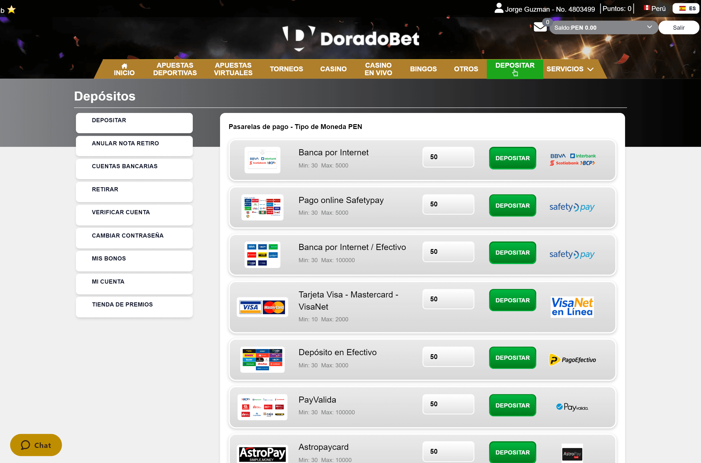 Doradobet Depósitos