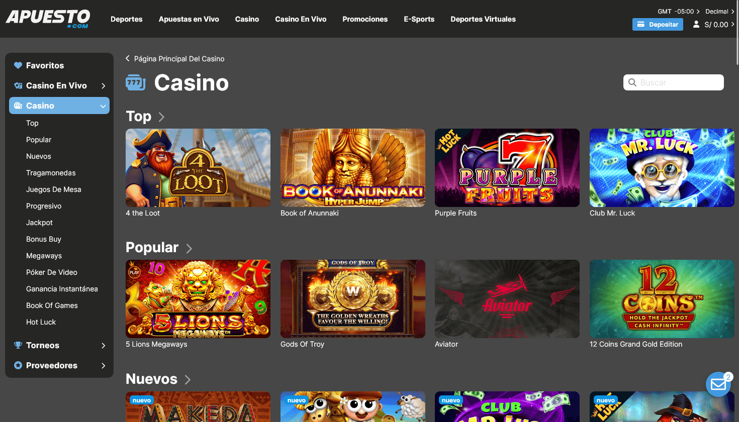 Apuesto.com Casino Catálogo de juegos